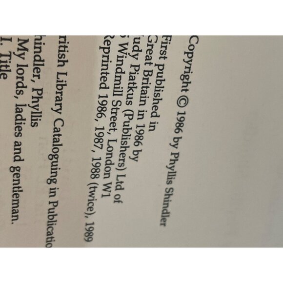 My Lords Ladies And Gentlemen By Phyllis Shindler 1986 Piatkus Books After-Dinne - Picture 3 of 4